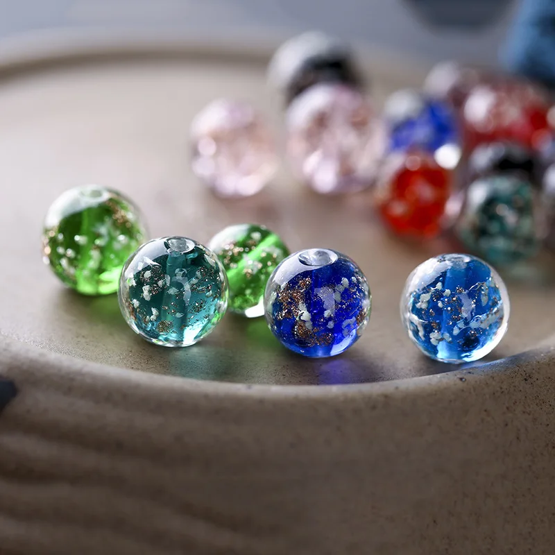 5 Pieces/Lot 10mm 12mm Lampwork Glass Beads Round Glitter Beads With Shinning Sand for Earring Necklace Bracelet Making