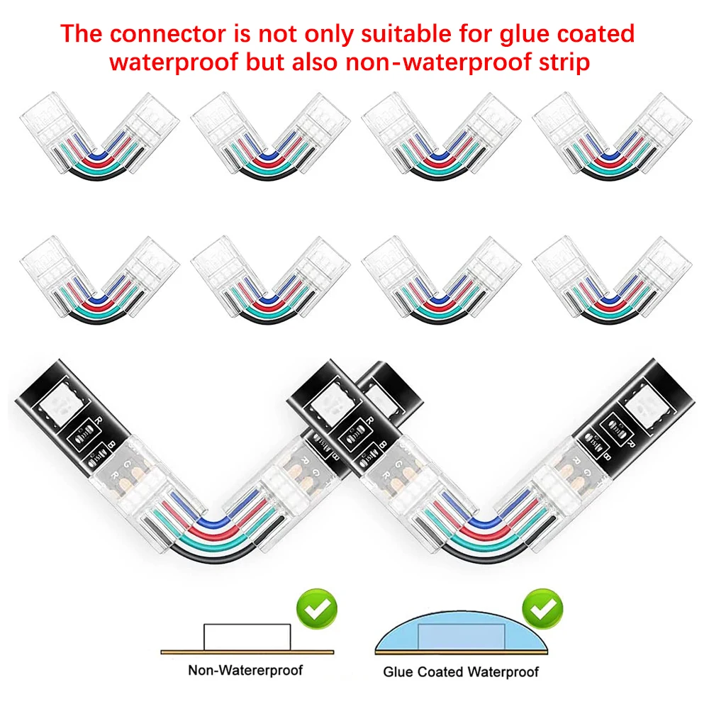 LED Strip Connector 4 Pin 8mm/10mm Right Angle Adjustable /H shape Connector For 3528/5050 SMD RGB LED Strip