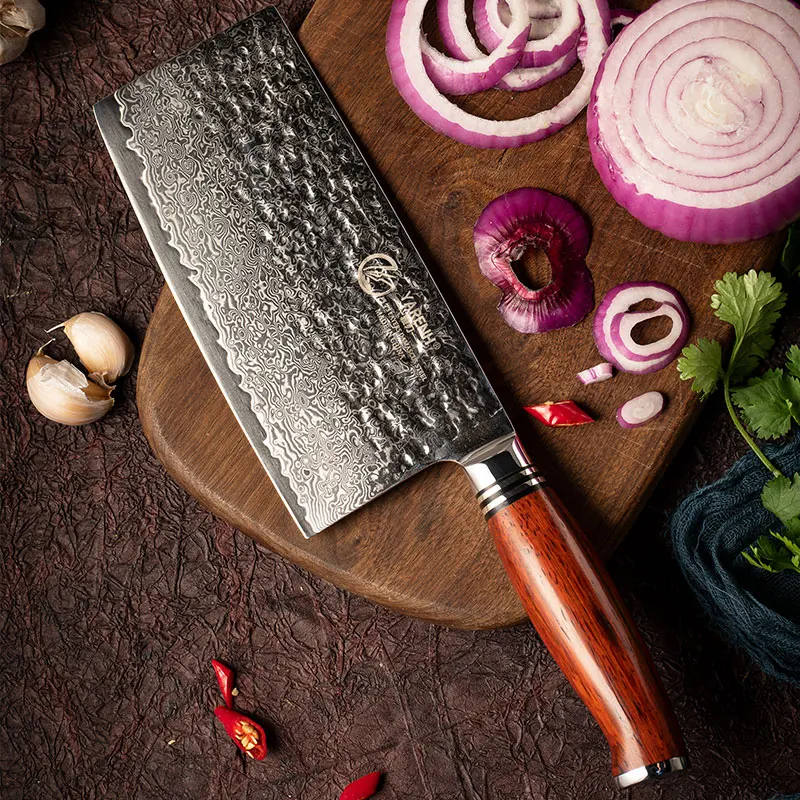 YARENH 7 Inch Damascus Chinese Style Chef Knife 73-Layer Damascus Steel Kitchen Utility Cooking Knife with Dalbergia Wood Handle