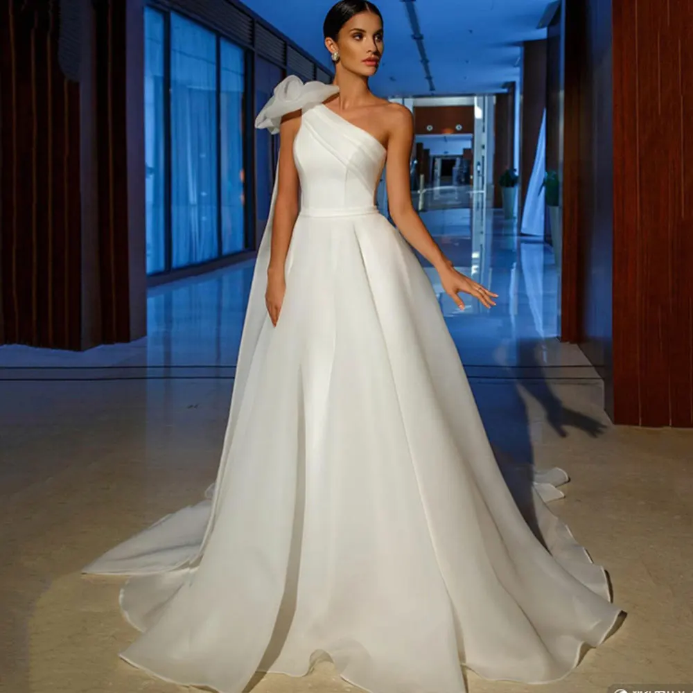 Vestido De boda De Organza con un hombro para mujer, traje De novia elegante De línea A, hecho A medida, novedad De 2022