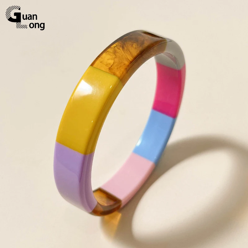 GongLong Colorful Trendy Round Bangle Bracelets for Women Fashion Jewelry Acrylic Geometric Cuff Bangles Designer Simple Gifts