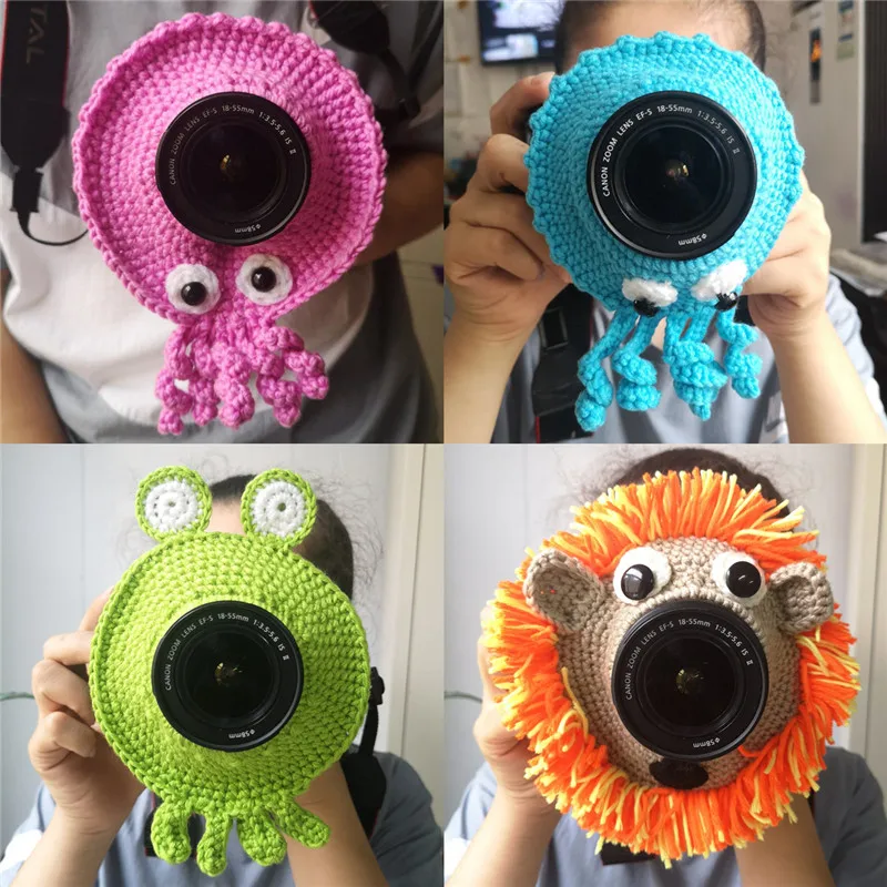 Animal Knitted Lion Octopus Teaser Toy Lens Posing Photo Props Camera Buddies Lens Accessory for Child/Kid/Pet Photography