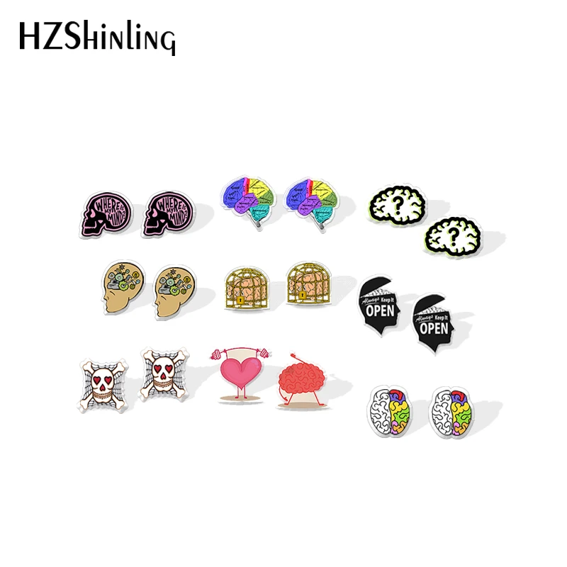 2020 New Where is My Mind Stud Earring Funny Brain Acrylic Earring Handmade Earrings Resin Epoxy Jewelry Gifts Men