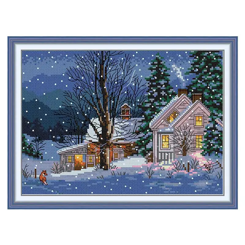 Snowy Night Patterns Counted Cross Stitch Set DIY 11CT 14CT 16CT Stamped DMC Cross-stitch Kit Embroidery Needlework Home Decor