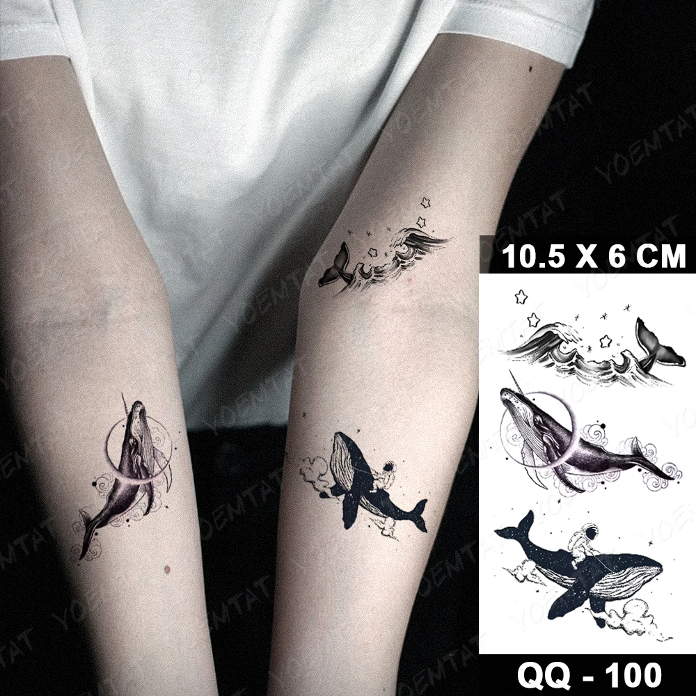 Waterproof Temporary Tattoo Sticker Whale Ocean Flash Tatoo Moon Mountain Cloud Hand Wrist Fake Tatto For Body Art Women Men