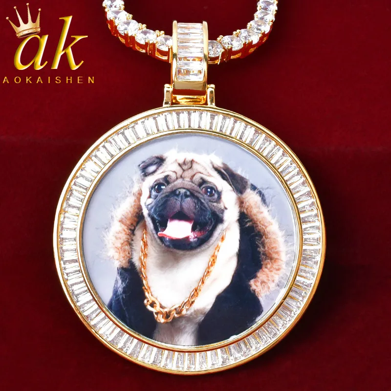 Aokaishen Custom Photo Necklace for Men Picture Pendant Gold Plated Rock Street Hip Hop Jewelry 2022 Trend Iced Out Charms