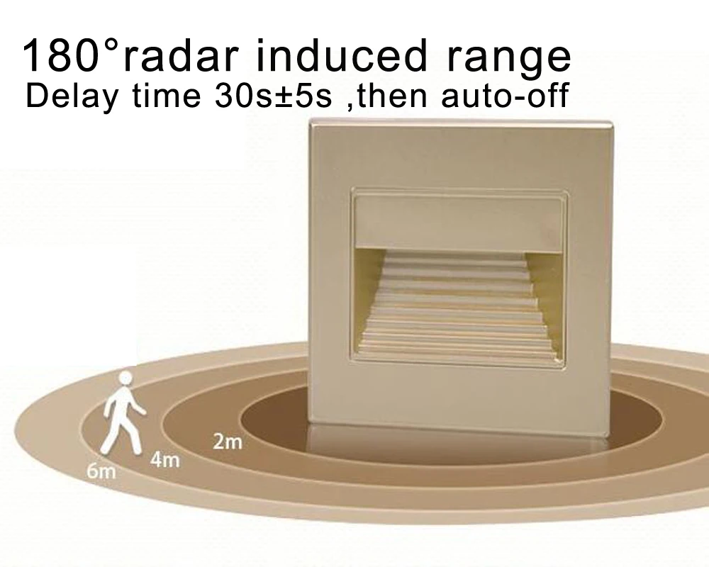 LED Radar Sensor Lâmpada de parede, Stair Embedded Nightlight, Step Light com 86 Box, Luzes do corredor, Kitchen Footlight, 86x86