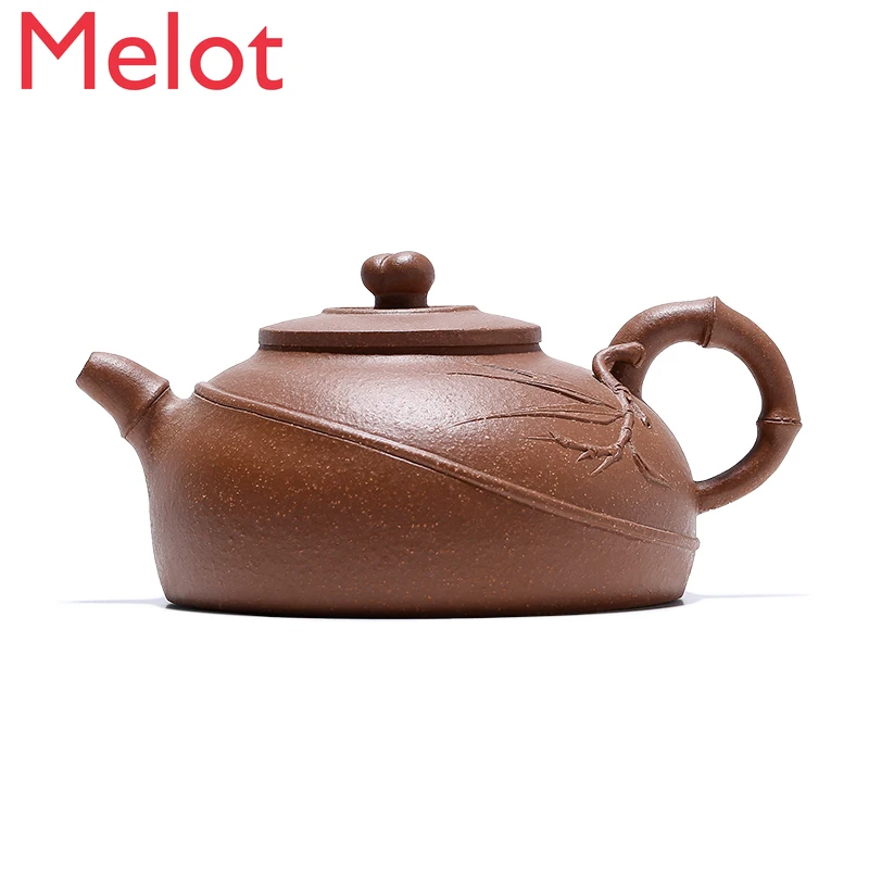 Yixing Purple Clay Teapot Pure Handmade Raw Ore Beige Clay Teapot Household Tea Set Bamboo and Half Moon