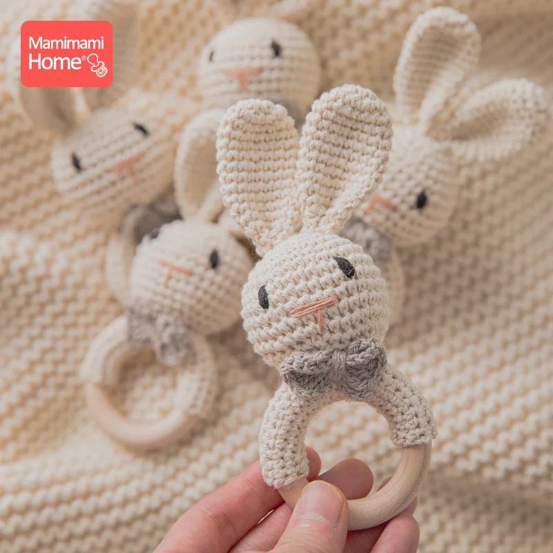 Brinquedo de madeira Crochet Rattle para bebê recém-nascido, BPA Free, Wood Rodent, Coelho, Mobile, Jogar Ginásio, Brinquedo Educativo, Presentes, 1Pc