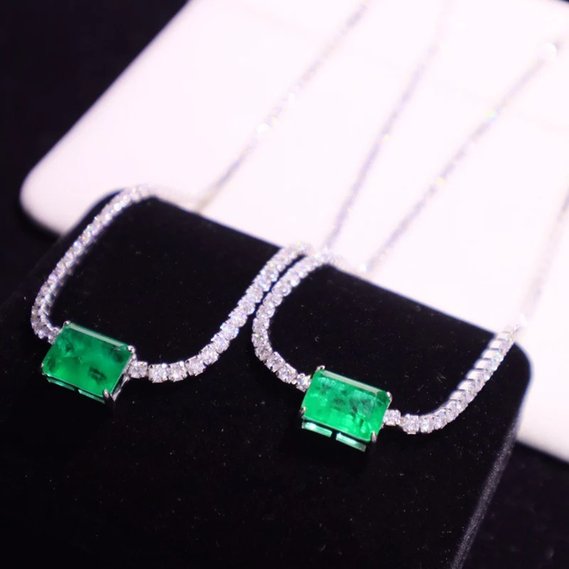 Sterling Silver 925 Tennis Necklace Choker Simple Big Stone Emerald Paraiba Diamond White Gold Women Fine Jewelry Party Gift