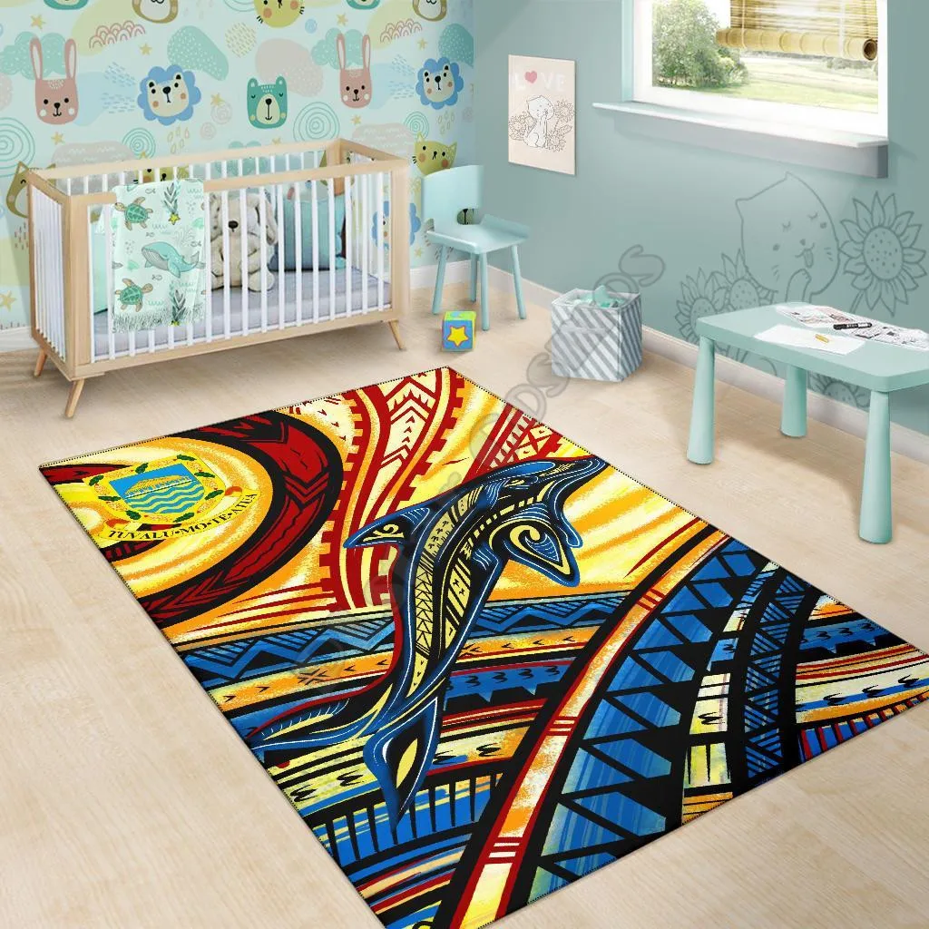 Tuvalu Area Rug Dolphin Surfing Anti-slip Rug Carpet Home Decoration Living Flannel Bedroom Non-slip Floor Rug