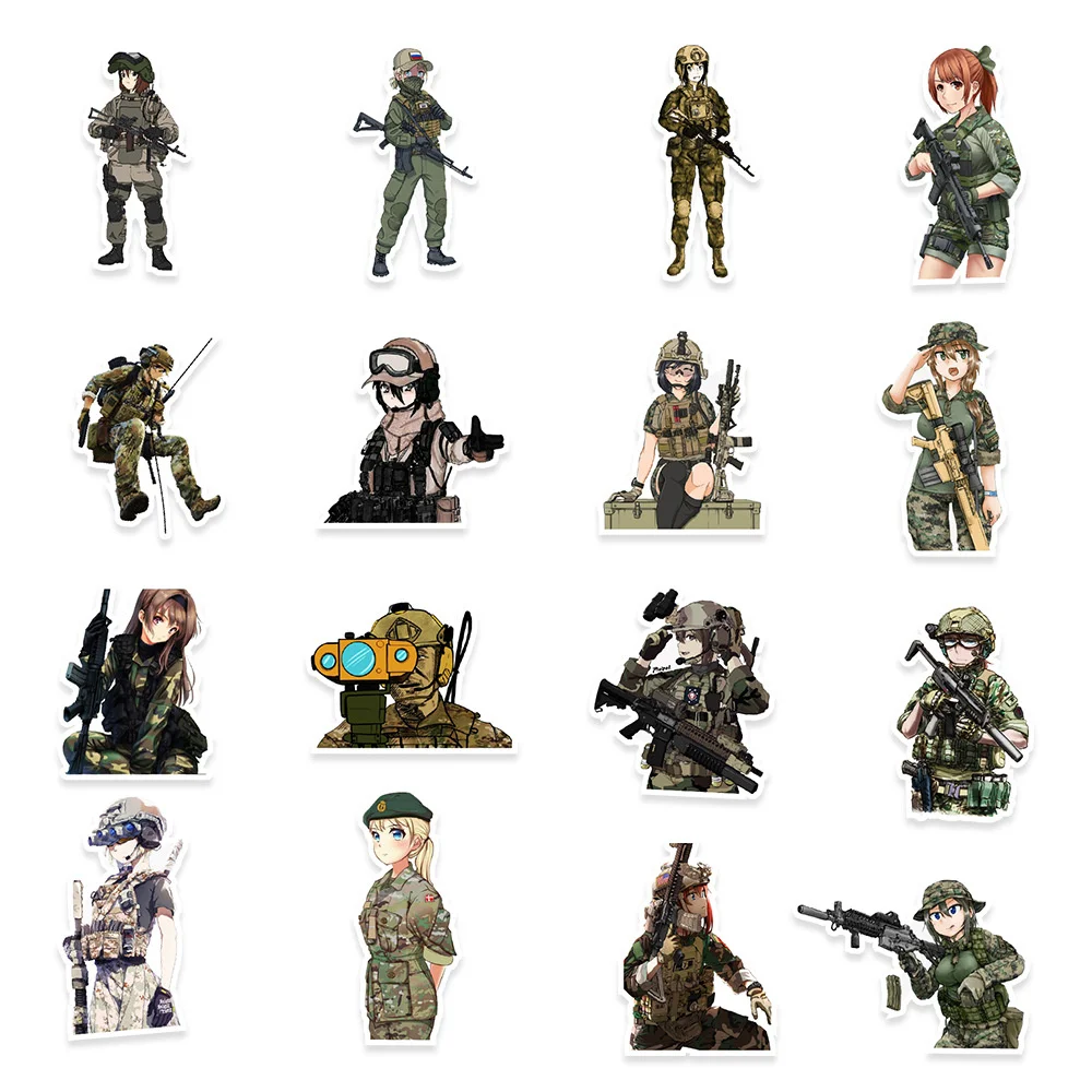 50pcs Army Female Soldier Stickers For Notebooks Stationery Vintage Special Forces Sticker Craft Supplies Scrapbooking Material