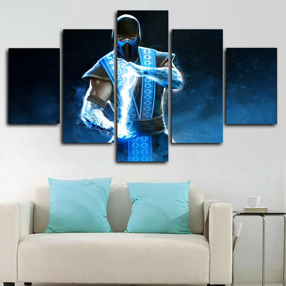 

Mortal Blue Glowing Warrior Poster 5 Panel Canvas Picture Print Wall Art Canvas Painting Wall Decor for Living Room No Framed