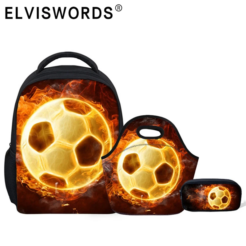 ELVISWORDS fajne piłkarskie szkolne torby dla nastolatków chłopcy tornister na ramię 3 sztuk/zestaw sportowe tornistry Mochila Escolar School Backpack