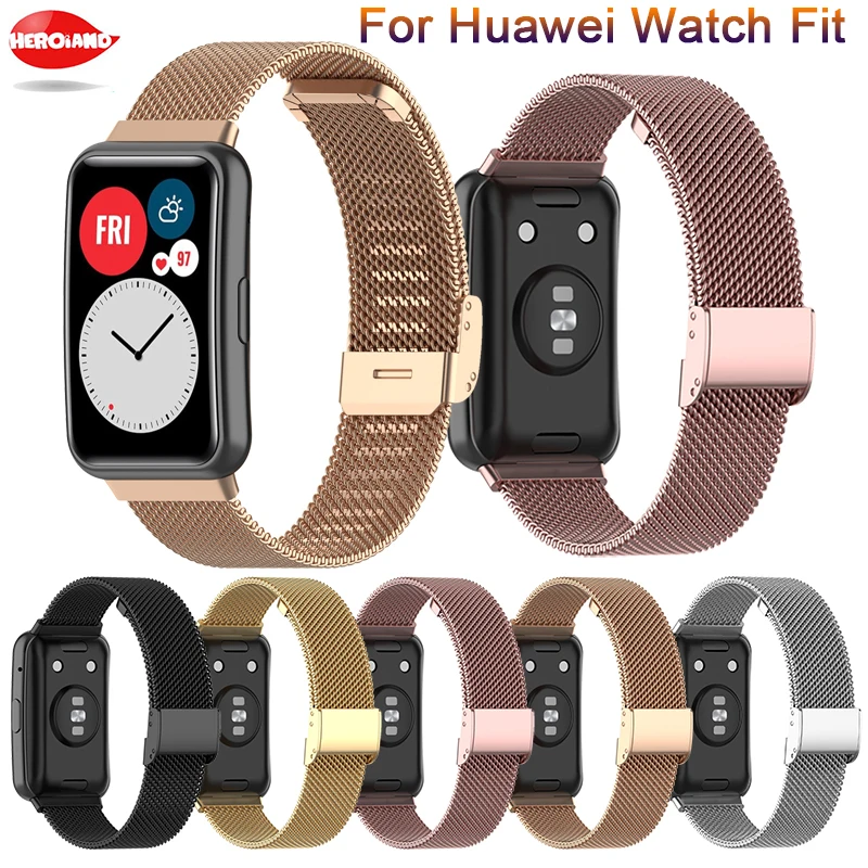 WristBand Strap For Huawei Watch Fit SmartWatch Stainless Steel Mesh Band Replacement Strap For Huawei Watch Fit Bracelet Correa