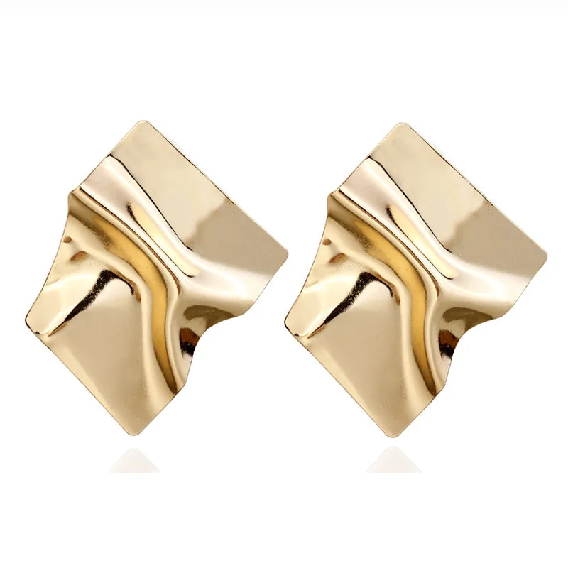 Luxury Colour Gold Suqare Stud Earrings For Women Fashion Jewelry 2023  Earrings Ear Decoration Irregular square geometr