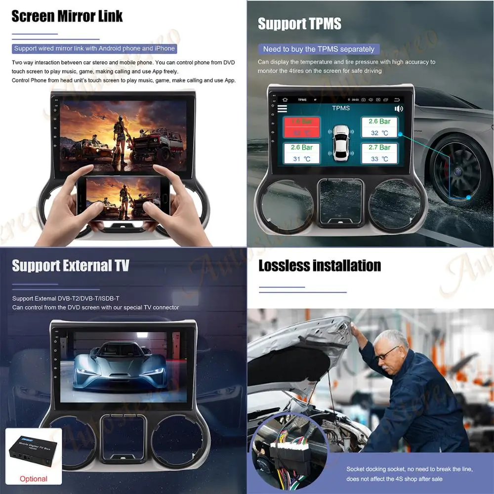 For Jeep Wrangler 3 JK 2010-2017 Car Radio Multimedia Video Player Navigation GPS Android 9.0 No 2din 2 din dvd