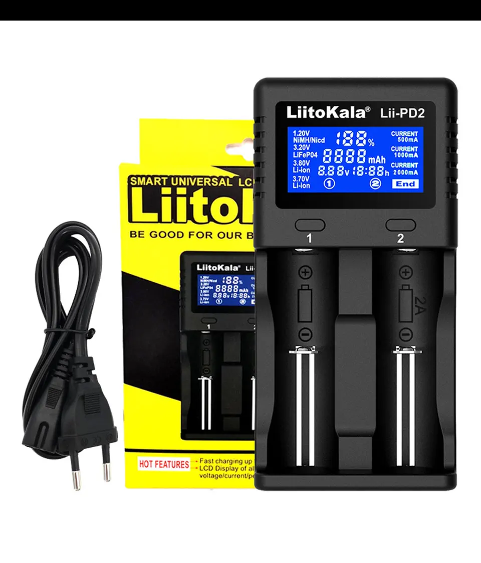 Liitokala Lii-PD2 LCD 3.7V/1.2V NiMH 18650 18350 18500 21700 20700 26650 Recharge Lithium Battery Charger