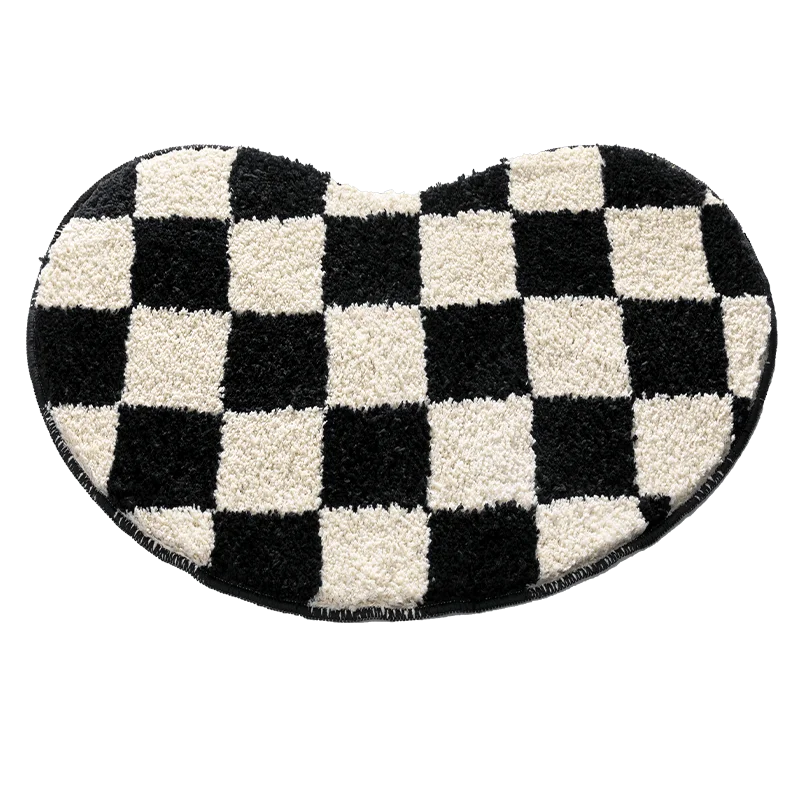 Colorful Grids Bathroom Mat Tufted Bean Shape Fluffy Entrance Rug Living Room Carpet Floor Pad Doormat Tidy Aesthetic Home Decor