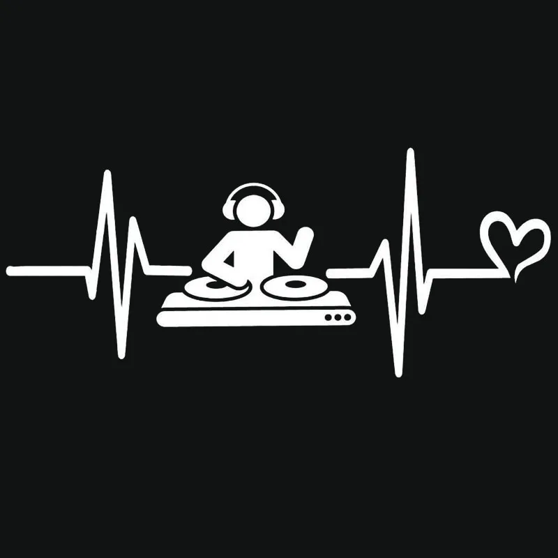 DJ DJing bar Music Lover Heartbeat Liveline Earphone Car Sticker Trunk Decal Waterproof Black/White AL389