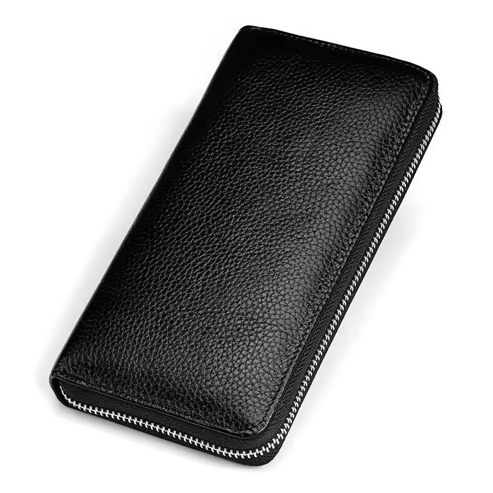 HUMERPAUL Genuine Leather Wallet RFID Blocking Clutch Bag Wallet Card Holder Coin Purse Zipper Male Long Black/Coffee Wallet