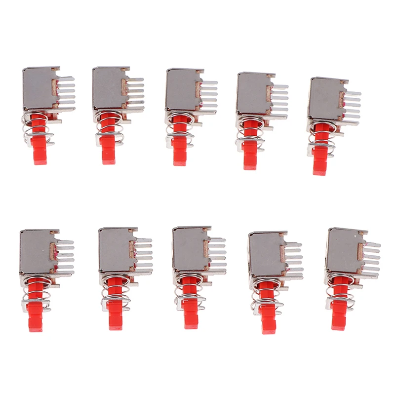 10pcs PS-22F03 Right Angle PCB Latching Push Button Switch DPDT Double Pole 6 Pin Self-locking Key Power Switches