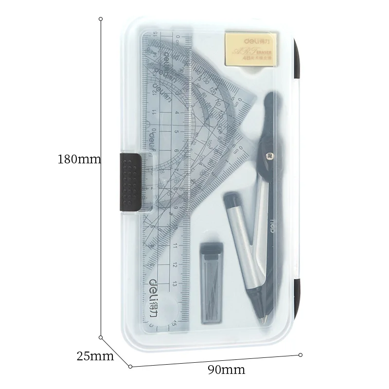 Compass and ruler set 7 sets of students' drawing geometry triangle protractor ruler stationery