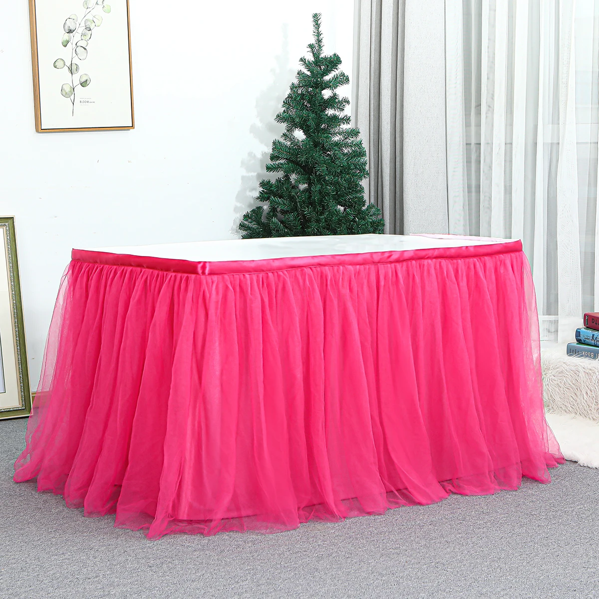 Wedding Party Tulle Table Ware Cloth Birthday Party Halloween Dessert Gauze Bright silk Table Skirt Home Decoration