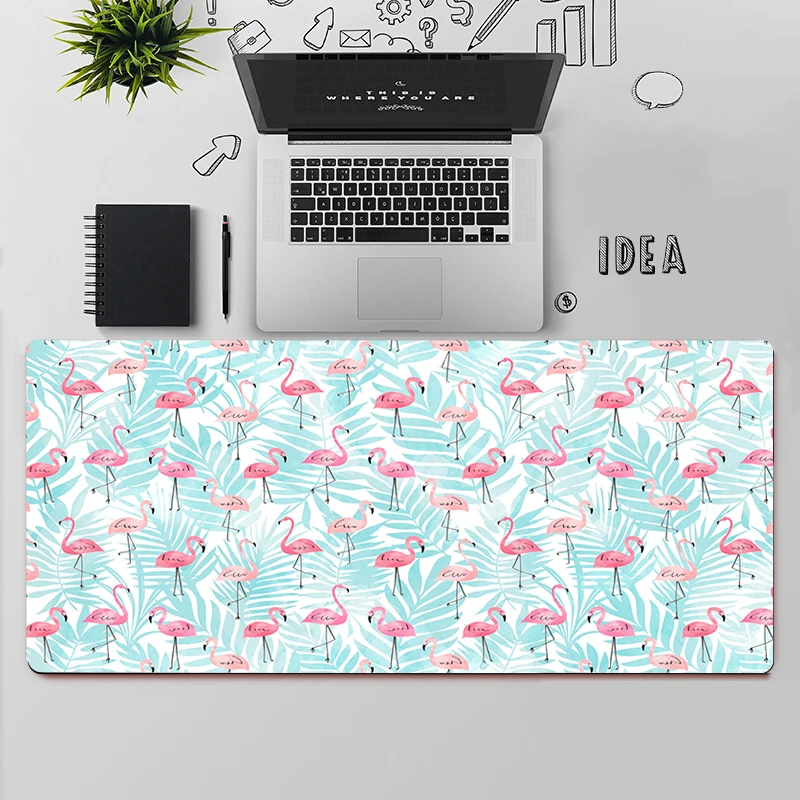 Grand tapis de souris imprimé flamant rose, accessoire de bureau pour ordinateur Gamer