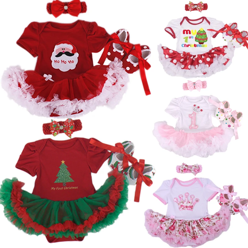 Christmas Baby Girl Infant 3pcs Clothing Sets Suit Princess Tutu Romper Dress/Jumpsuit Xmas Bebe Party Birthday Costumes Vestido