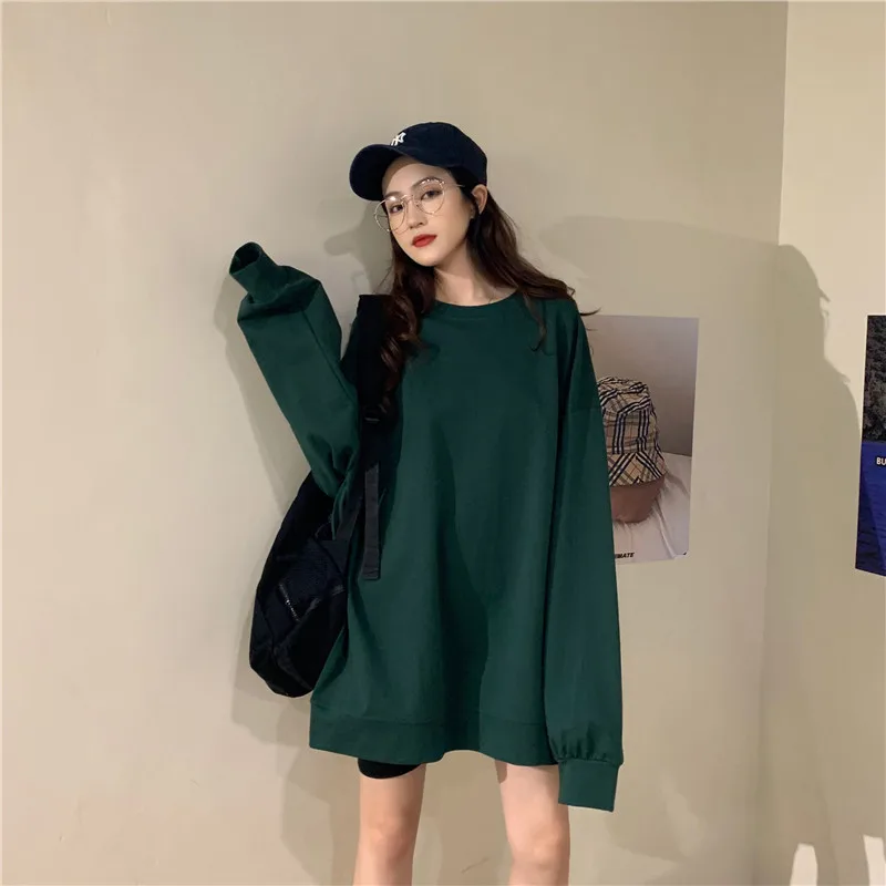 

KISBINI Fashion Women Oversized Top Autumn Spring Female O-Neck T-Shirt Solid Long Sleeve Woman Clothing Hoodie