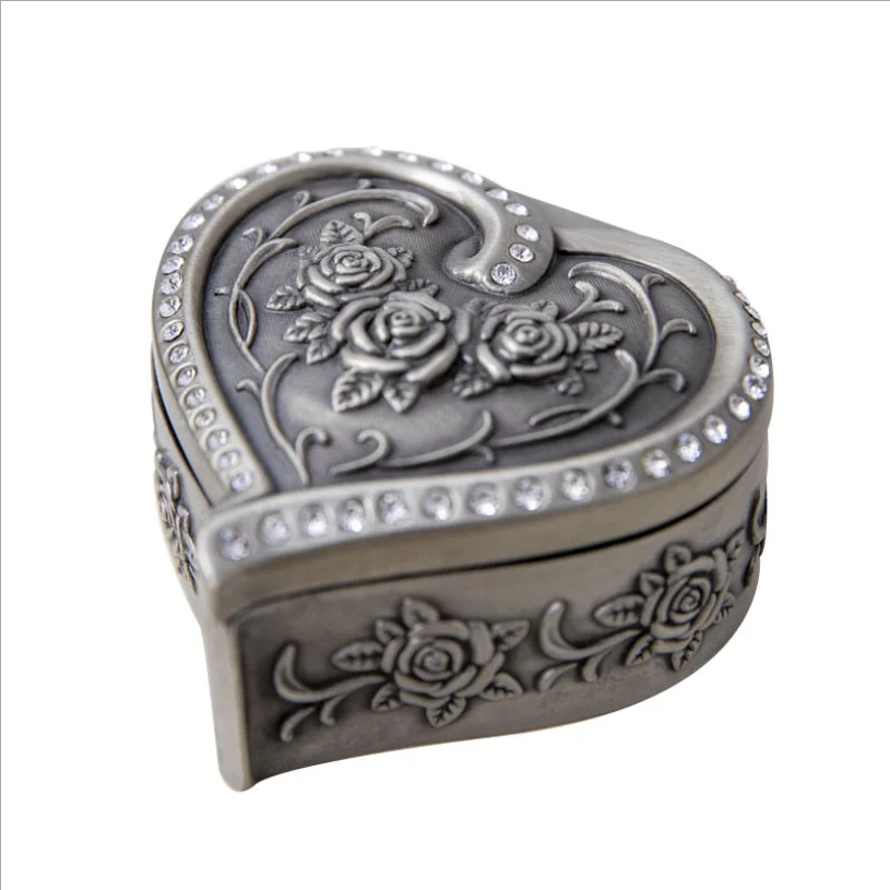 

Lovely Zinc Alloy Material Heart Metal Ring Box Jewelry Storage Box Gft Box vanity organizer For Girl Z219