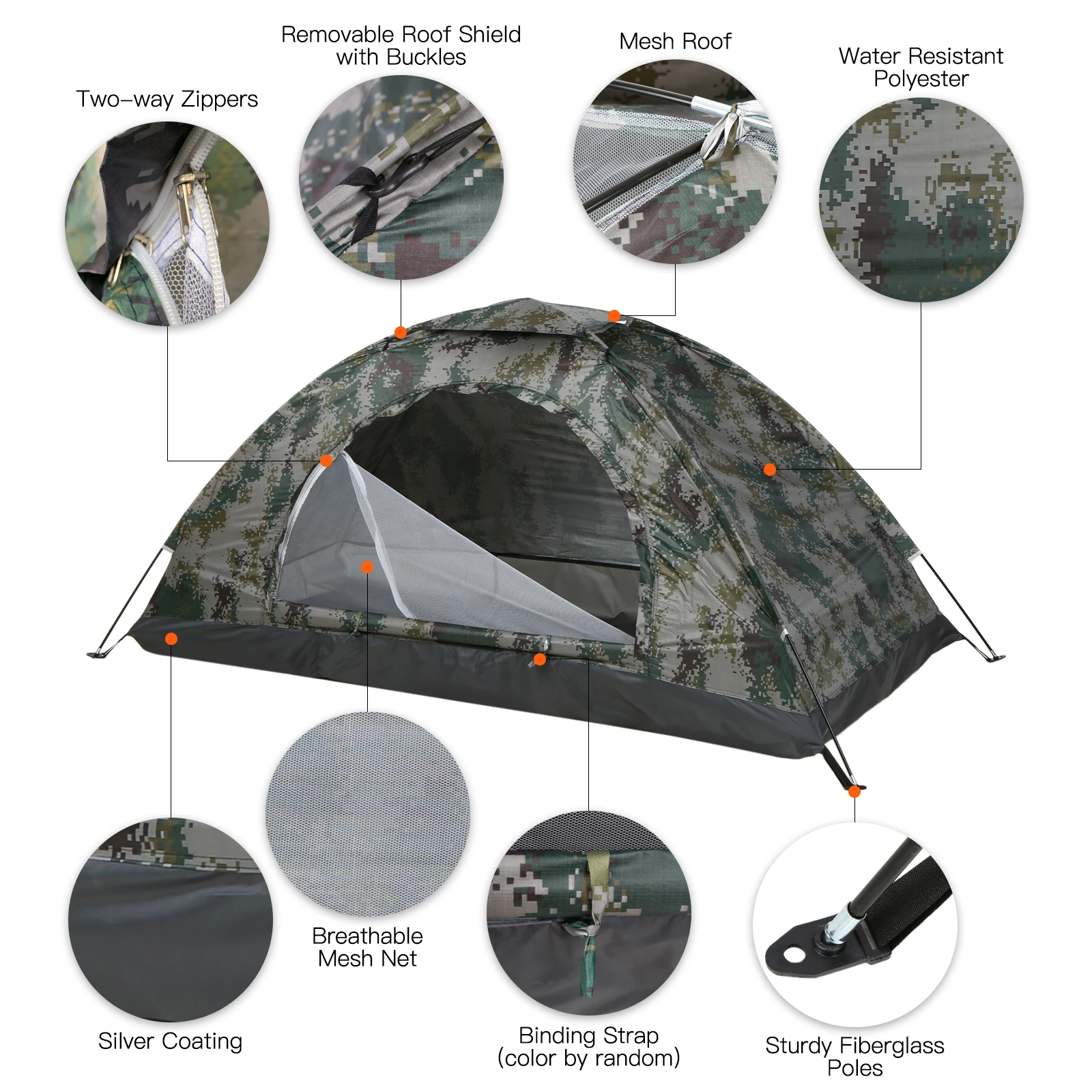 Ultralight Camping Tent Single Layer Portable Tent Anti-UV Coating UPF 30+ for Outdoor Beach Fishing