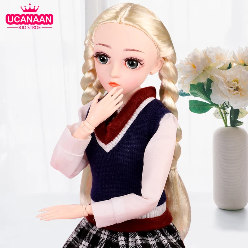 UCanaan 1/4 BJD SD Doll 45CM 18 Ball Jointed Dolls with Clothes Outfit Shoes Wig Hair Makeup Toys For Children Playhouse