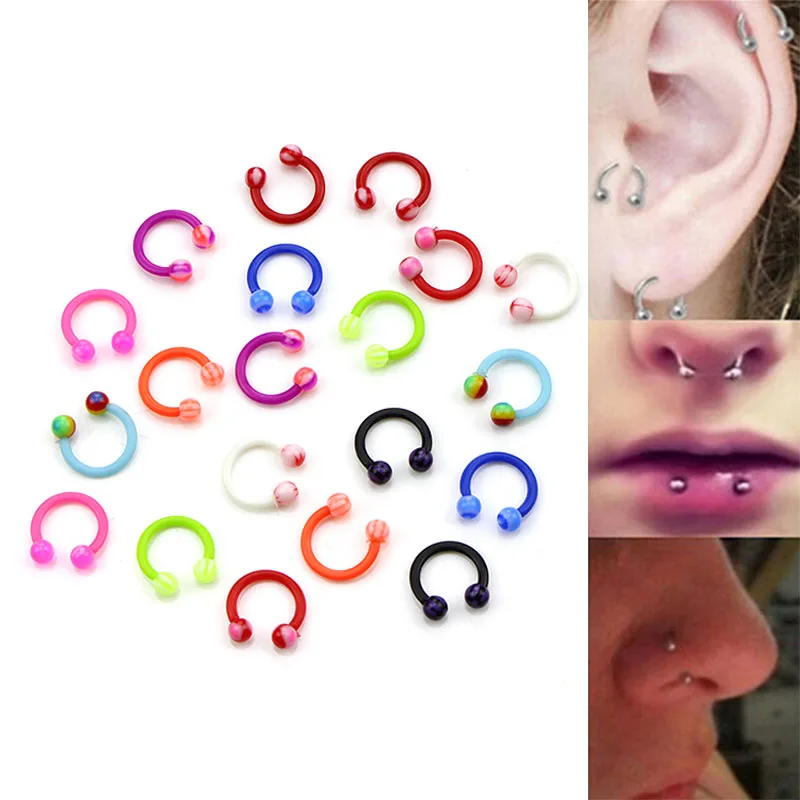 20Pcs/Set Curved Eyebrow Rings Multicolor Ball Barbell Bar Tragus Ear Stud Rings Helix Chic Body Piercing Jewelry 8 Types