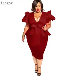 Vestidos de roupas femininas plus size 2021 soild cor lápis vestido bowknot manga curta grande moda urbano comute casual escritório