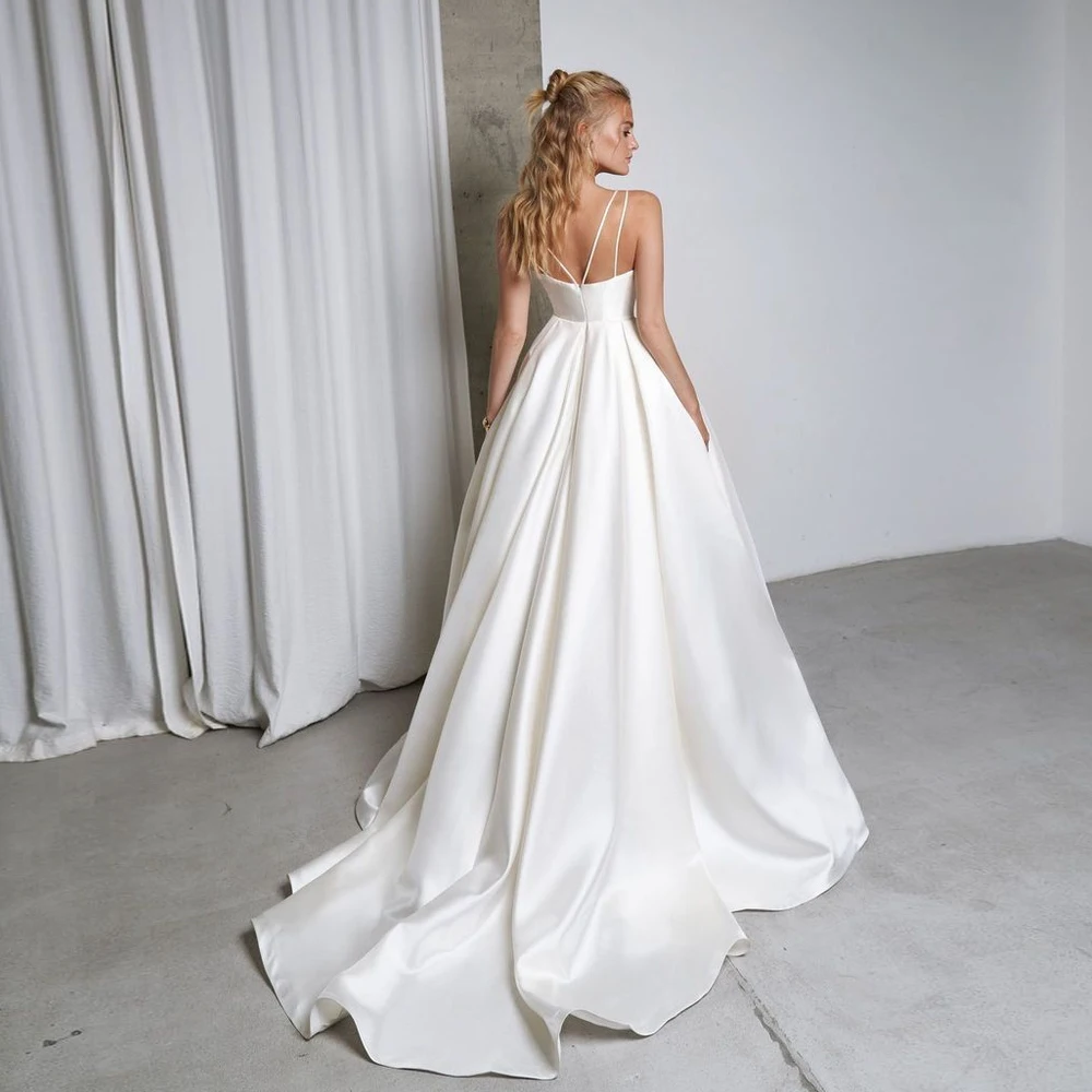 Abito da sposa in raso moda 2023 taglia personalizzata spalline sottili Sexy pieghe arricciate una linea abiti da sposa semplici Vestido De Noiva