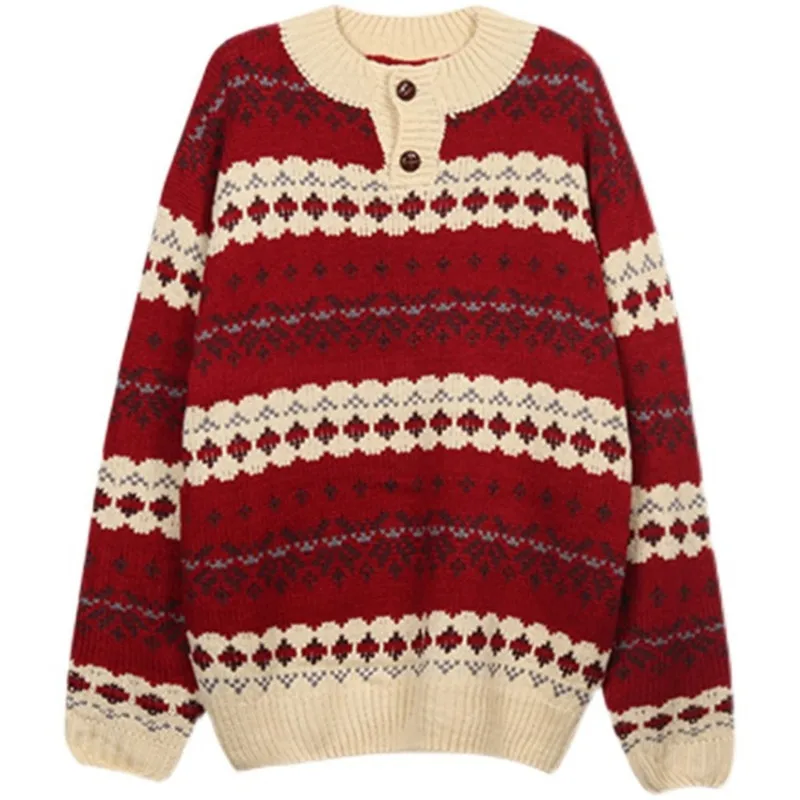 Winter New Year J K Sweater Red White Long-sleeved Sweater Japanese Retro Students Wear A Wide Range