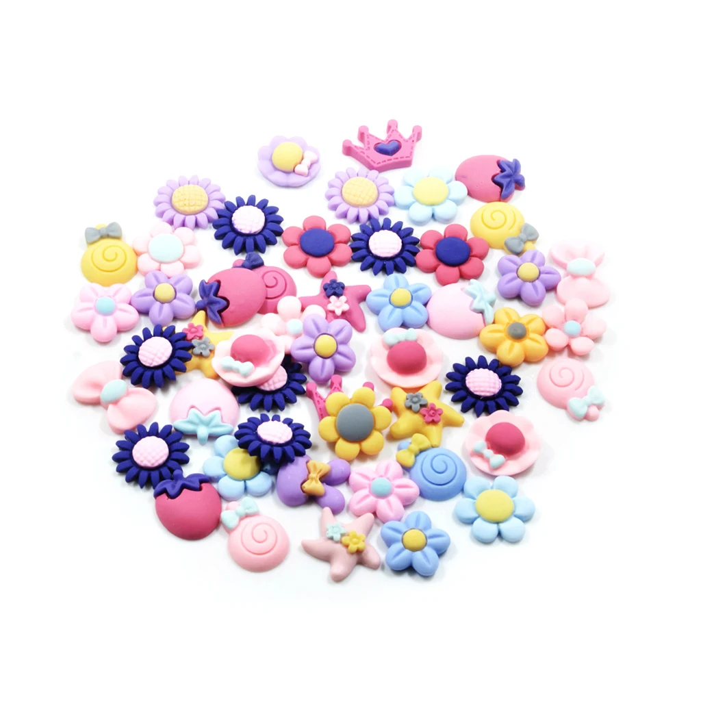 50PC Cute RESIN FLOWER CANDY FLATBACK CABOCHONS Embellishment Decoden Crafts