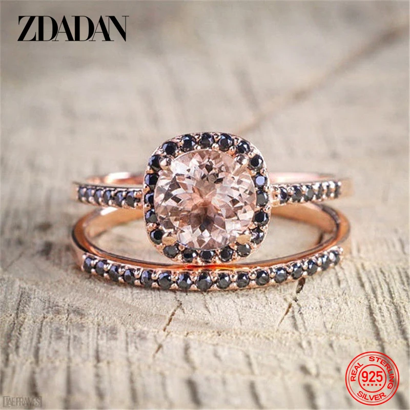 ZDADAN 925 Sterling Silver Rose Gold Topaz Rings For Women Fashion Charm Gift Wedding Jewelry