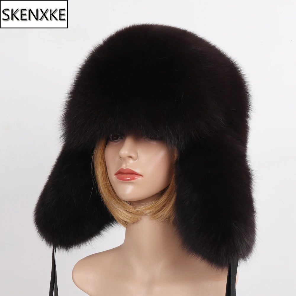 

New Arrival Men&Women Winter 100% Natural Fox Fur Bomber Hats Unisex Full Pelt Thick Warm Real Fox Fur Cap Wholeskin Fox Fur Hat