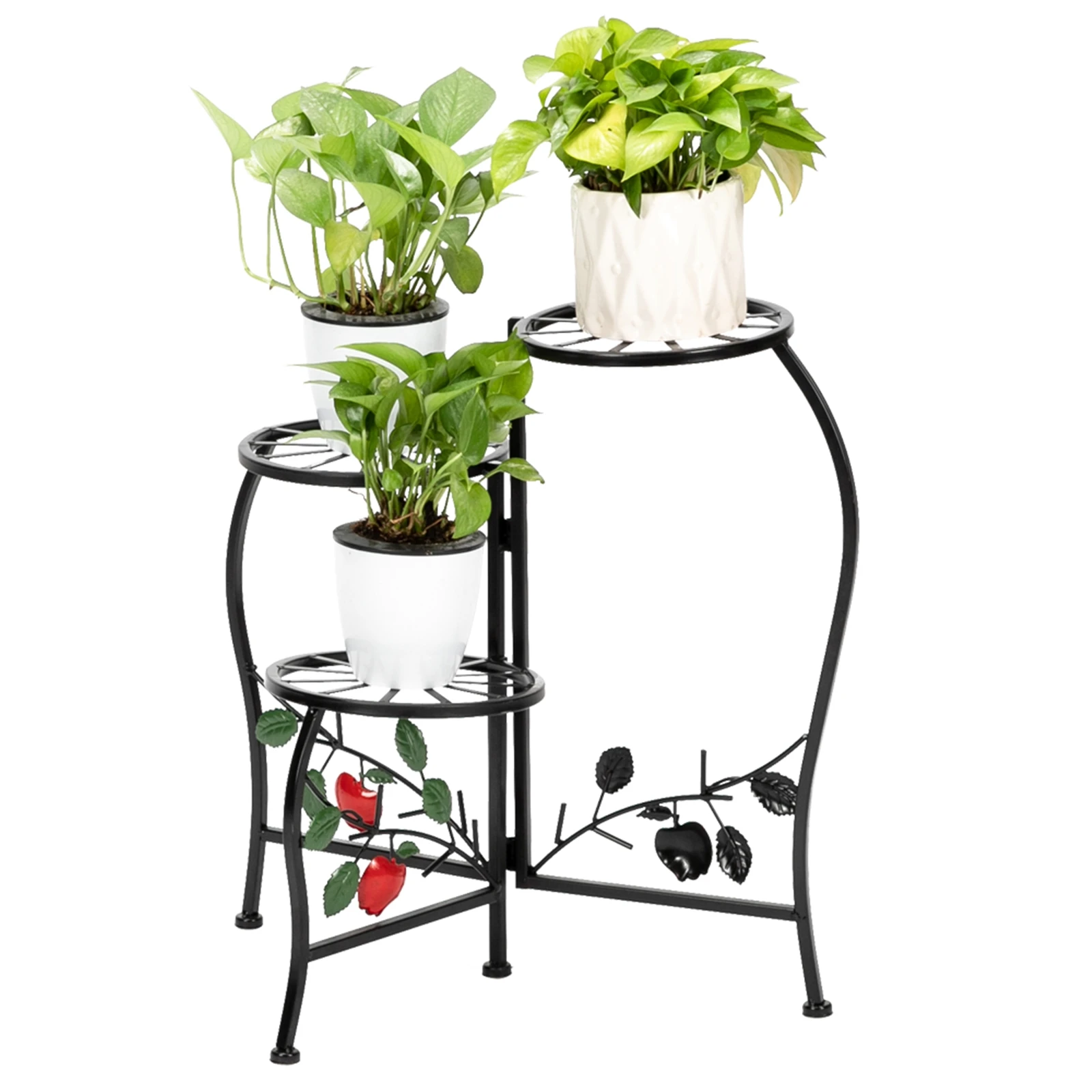 Beautiful Potted Plant Flowers Rack  Flower Stand Paint Painted Blade Shape 3 Blocks Plant Stand Black