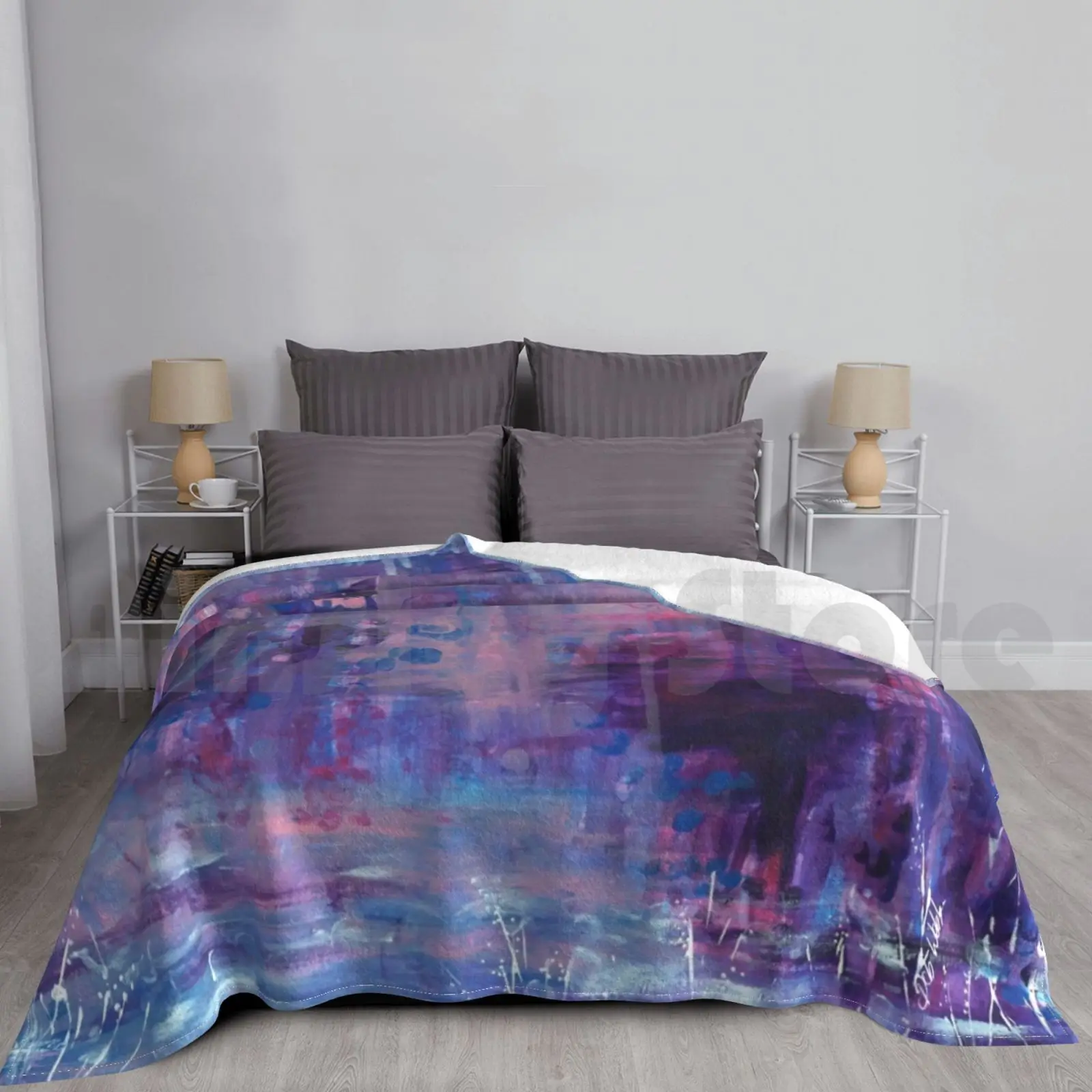 

Mystery Of The Lake Blanket Fashion Custom Mystery Purple Blue White Deep Peaceful Acrylic Abstract
