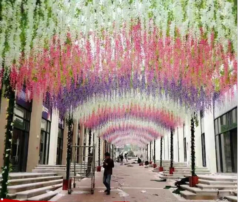 Elegant Artificial Hydangea Silk Flower Vine Home Wall Hanging Wisteria Garland 14 colors Available For Wedding Xmas Decoration