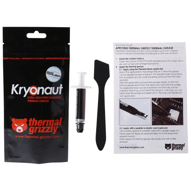 KRYONAUT – Thermique Grizzly – graisse ou pâte de refroidissement, 1g pour CPU AMD, processeur Intel, pour ventilateur, dissipateur de chaleur,