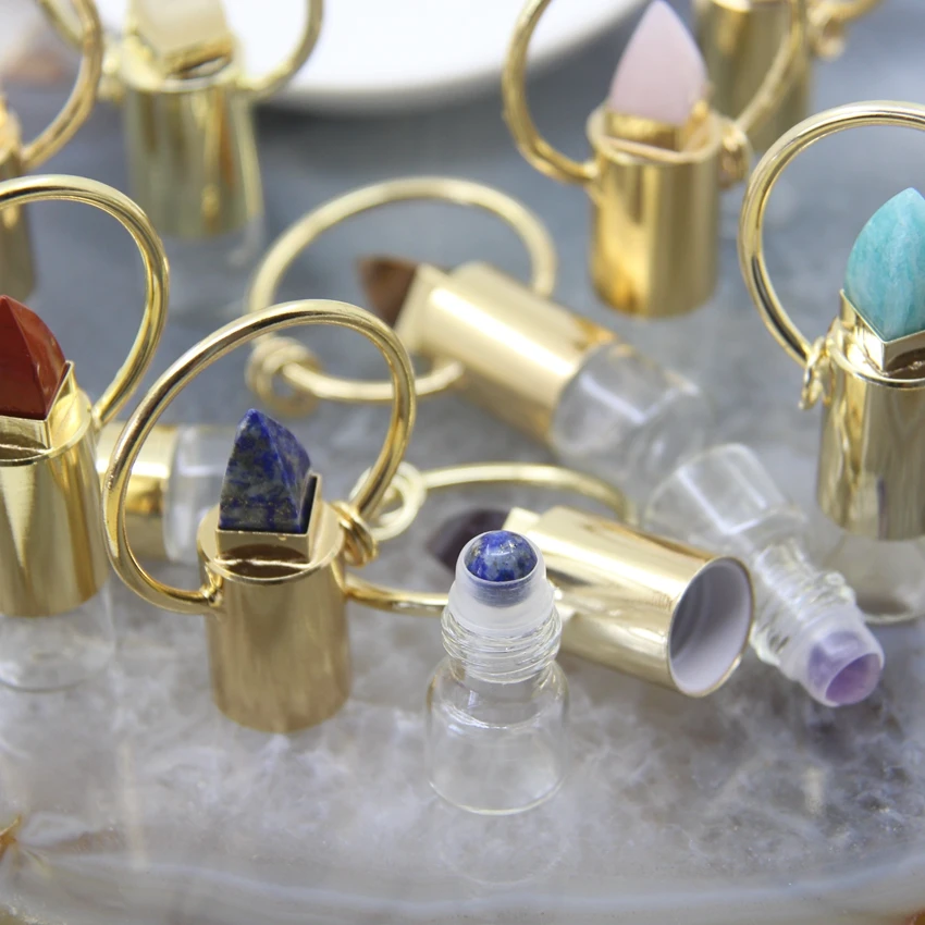 Natural Rose Qaurtzs White Crystal Golden Perfume Essential Oil Diffuser Roll On Bottle Pendant Necklace DIY Jewelry Women Gift