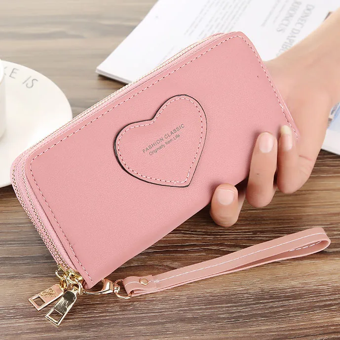 

Fashion Women Wallets Brand Lady Purses Handbags Coin Purse Heart Prints Double Zipper Long Clutch Wallet Card Holder Burse Bags