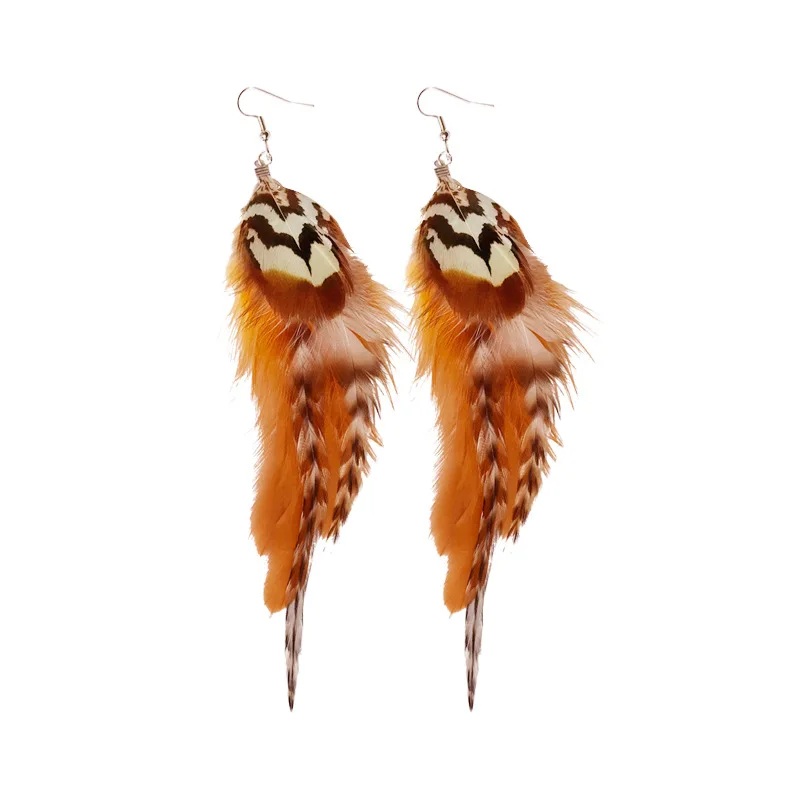 2021 Creative Natural Feather Wild Bohemian Retro Earrings Accessories for Women Girl Gift Wholesale