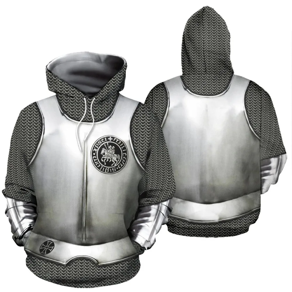 

3D Printed Medieval Knight Armor Hoodie Knights Templar Harajuku Hooded Sweatshirt Unisex Gothic Jacket Men's Hoodies Drop ship