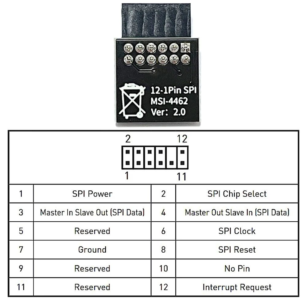 Imagem -03 - Módulo Tpm 2.0 Suporta Atualização do Sistema Versão 2.0 Win11 Dedicado 12pin Spi Interface Compatível com Msi Ms4462